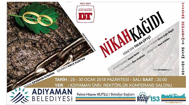 Adıyaman'da 'Nikah Kağıdı' oyununu tiyatro severlerle buluşturuyor