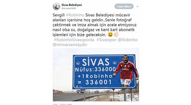 Sivas Belediyesi'nden ilginç Robinho paylaşımı