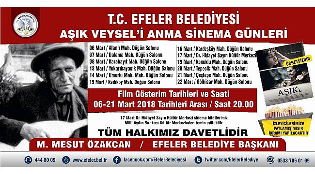 Efeler Belediyesi Aşık Veysel'i sinema günleri ile anacak