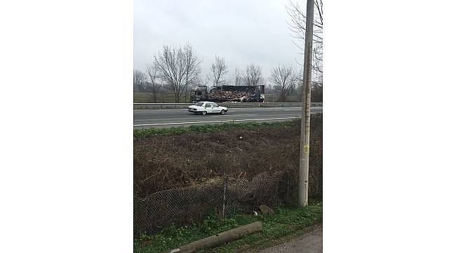Sakarya'da yumurta yüklü tır yandı