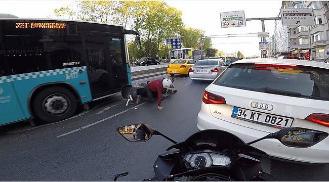 Taksim'de motosikletli ölümden kıl payı böyle kurtuldu