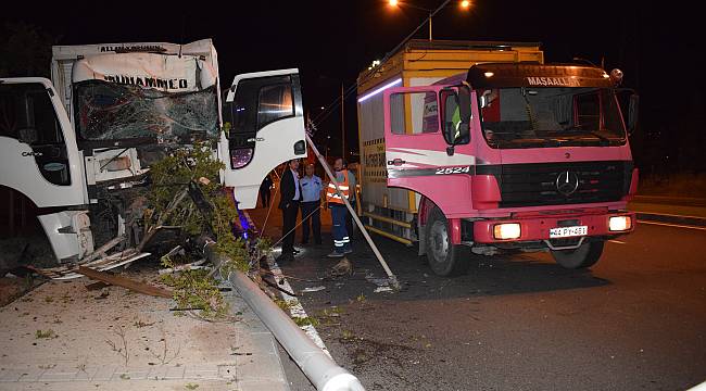 Kamyon trambüs direğine çarptı: 2 yaralı