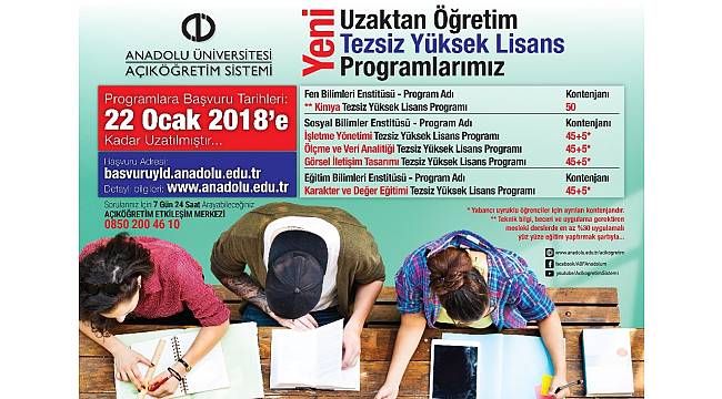 Anadolu Üniversitesi Uzaktan Öğretim Tezsiz Yüksek Lisans Programlarına 5 yeni program eklendi