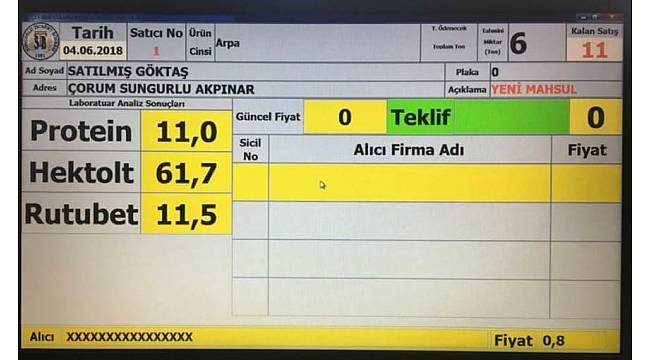 Sungurlu'da ilk arpa ürünü borsaya geldi