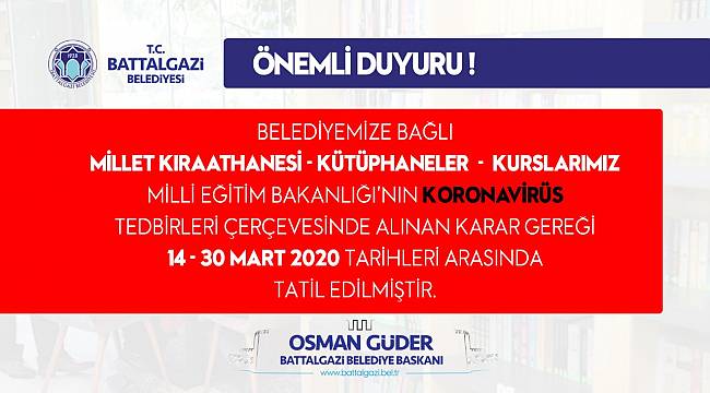  BATTALGAZİ BELEDİYESİ’NDEN KORONAVİRÜS TEDBİRLERİ