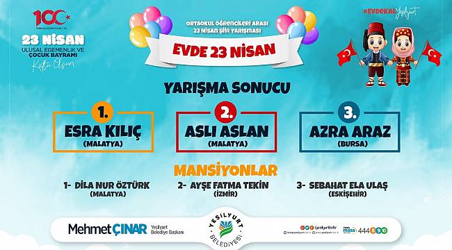 “EVDE 23 NİSAN” ŞİİR YARIŞMASINA MALATYA VE FARKLI KENTLERDEN 372 ESER GÖNDERİLDİ
